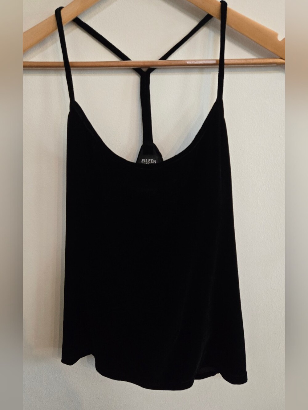 NWT Eileen Fisher Y-Back Stretch Velvet Tank Shelf Bra Black S